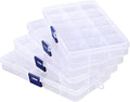 Rhinestone Organizer for Nails, 4PCS Cosics 15-Grid Clear Plastic Acrylic Nail Organizers & Storage Case with Movable Dividers, Empty Jewelry Nail Art Storage Containers Holder, Beading Box with Lids