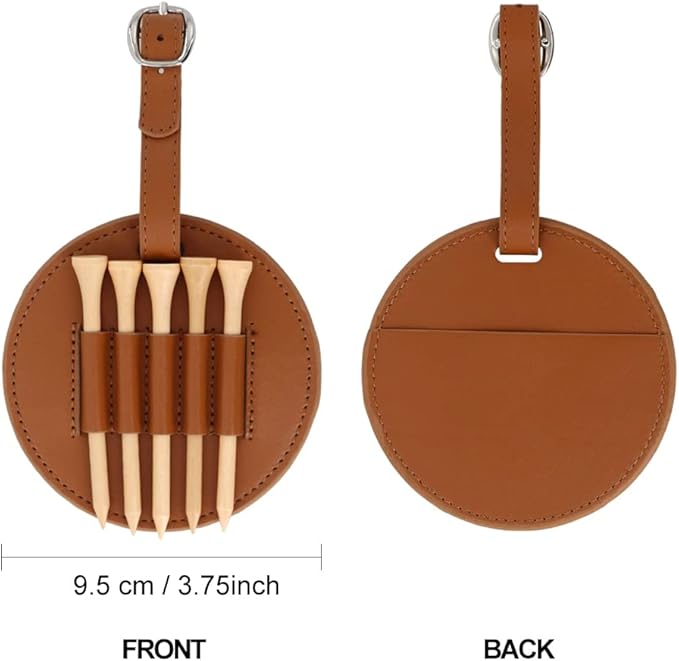 Leather Golf Tees Holder with 5 PCS Wooden Golf Tees 3-1/4 Inch Hook to Golf Bag Belt Clip for Golf Bag
