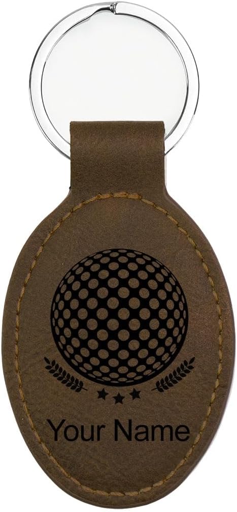 LaserGram Oval Keychain, Golf Ball, Personalized Engraving Included (Chocolate Brown)