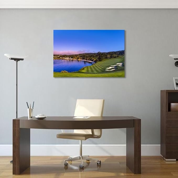 Pebble Beach Golf Course Wall Art Picture for Office USA Monterey California Golf Club Wall Decor for Living Room Bedroom Bathroom Home Decorations Canvas Prints Framed Ready to Hang(12''H x 16''W)
