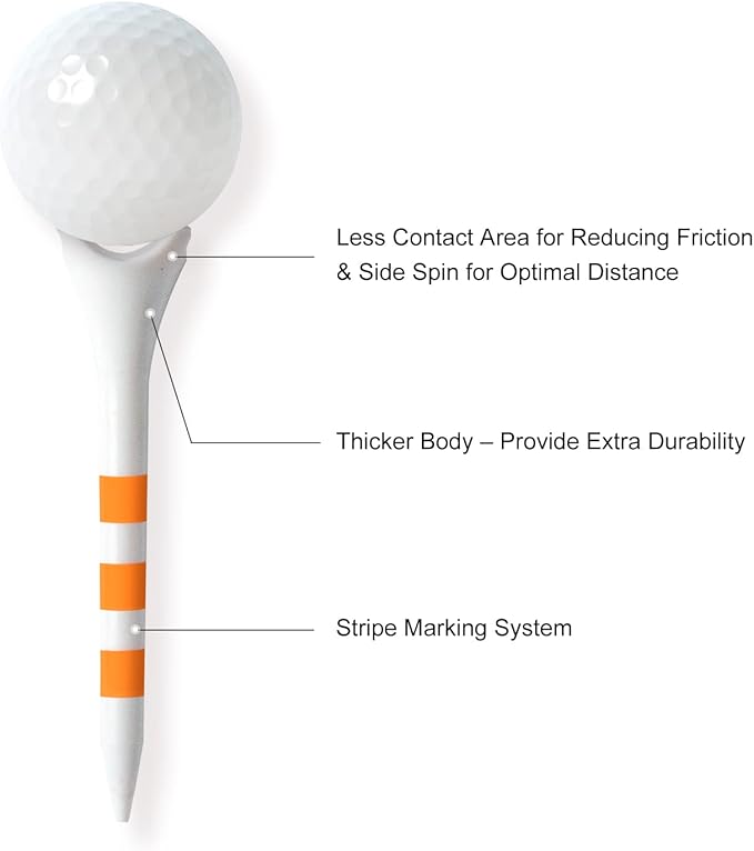Professional Plastic Golf Tees 100 Pack (3-1/4" or 2-3/4"), Enhanced Durability & Stability, Engineered to Minimize Friction and Side Spin