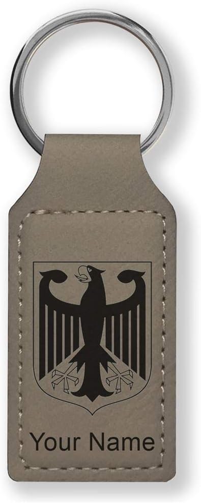 LaserGram Rectangle Keychain, Coat of Arms Germany, Personalized Engraving Included (Gray)