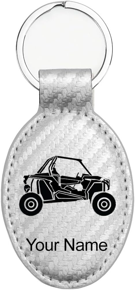 LaserGram Oval Keychain, Off Road Racer, Personalized Engraving Included (Carbon Fiber Silver)