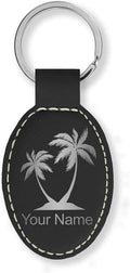 LaserGram Oval Keychain, Palm Trees, Personalized Engraving Included (Black with Silver)