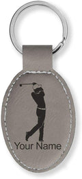 LaserGram Oval Keychain, Golfer Golfing, Personalized Engraving Included (Gray)