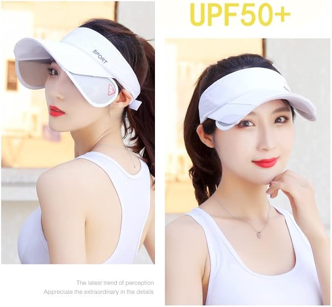 Sun Visor Hat for Women and Men - Retractable Brim Sport Hat, Summer Golf Tennis Running Beach Hat with Ponytail Hole
