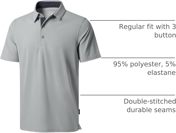 Men's Golf Shirts Dry Fit Moisture Wicking Performance Short Sleeve Collared Polo Shirts for Casual Athletic Business