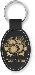 LaserGram Oval Keychain, Sunflowers, Personalized Engraving Included