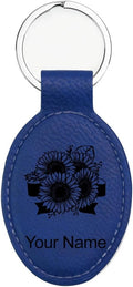 LaserGram Oval Keychain, Sunflowers, Personalized Engraving Included