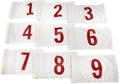 Vispronet Numbered Golf Flags for Putting Green (9) – 20in x 14in White & Red Flags Numbered 1-9, Golf Range Accessories for Courses, Outdoor Hole Flag, Durable Polyester Material