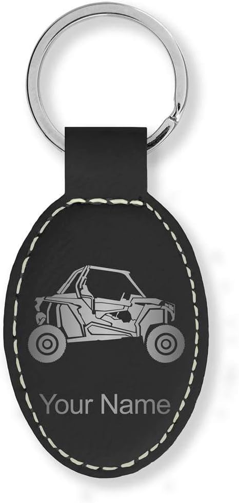 LaserGram Oval Keychain, Off Road Racer, Personalized Engraving Included (Black with Silver)