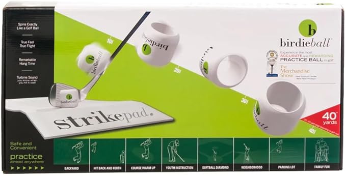BirdieBall Turf Set – PGA Award-Winning Limited Flight Practice 12 Golf Balls & Hitting Turf | Real Golf Ball Feel, Reverse Spin, 40-Yard Flight for Backyard & Indoor Training