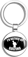 Oval I'd Rather Be Golfing - id golf got golfer putt drive Double Sided Stainless Steel Keychain Key Ring Chain Holder Car/Key Finder