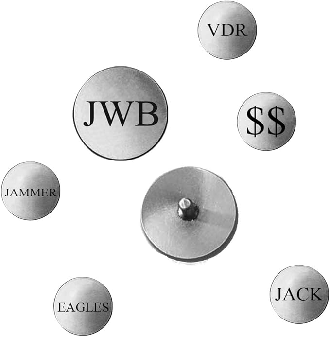 Indiana Metal Craft Set of 3 Laser Engraved Personalized 3/4 inches Nickel Silver Golf Ball Markers with Post, Made in USA