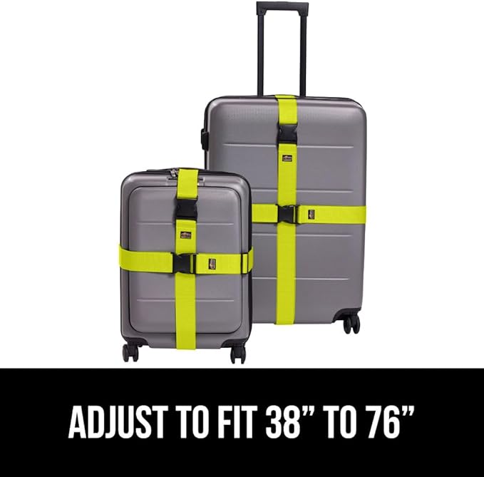 GORILLA GRIP Heavy Duty Adjustable Luggage Straps for Suitcases, Easy to Identify Travel Belt Connector Holds Suitcase Together, Extends Life of Bag, Strap Connects Two Bags, Accessories 2 Pack Yellow