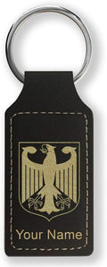 LaserGram Rectangle Keychain, Coat of Arms Germany, Personalized Engraving Included (Black with Gold)