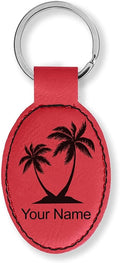 LaserGram Oval Keychain, Palm Trees, Personalized Engraving Included (Red)
