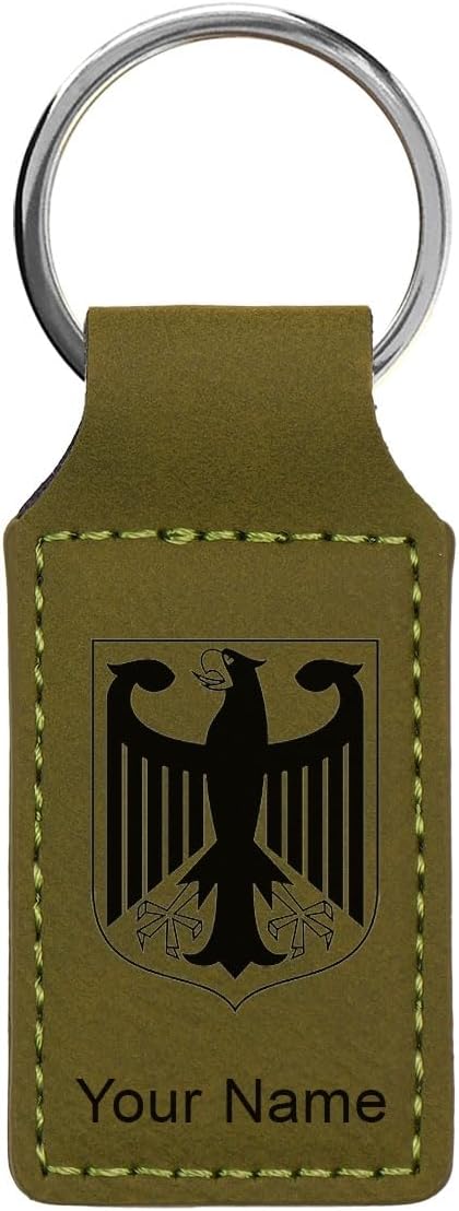 LaserGram Rectangle Keychain, Coat of Arms Germany, Personalized Engraving Included (Camo Green)
