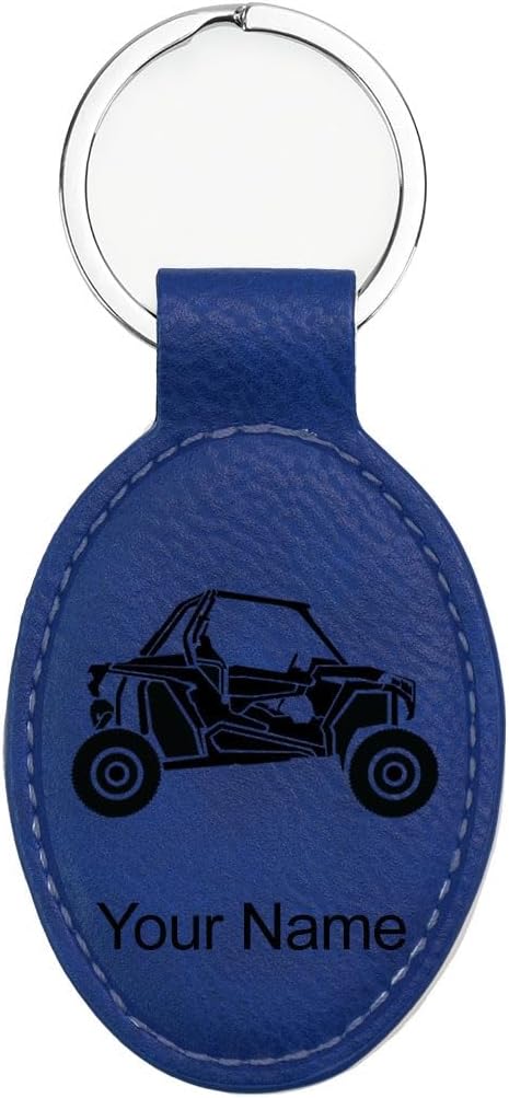 LaserGram Oval Keychain, Off Road Racer, Personalized Engraving Included (Dark Blue with Black)