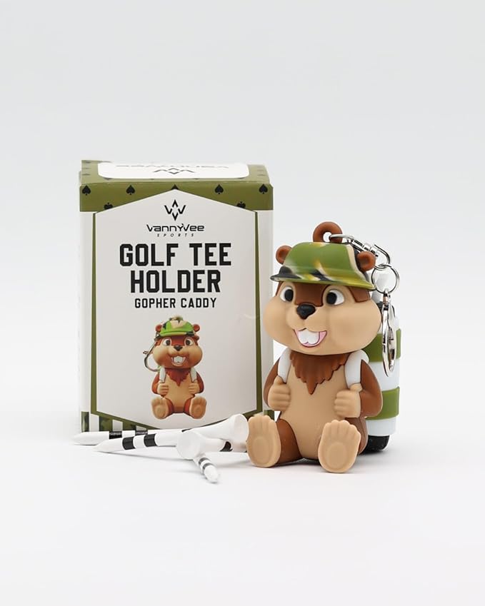 Gopher Caddy Golf Tee Holder, Includes 8 Wood Golf Tees, Fun Golf Accessories for Men and Women, Stylish Golf Bag Accessory and Golf Gift