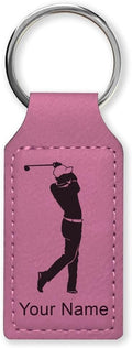 LaserGram Rectangle Keychain, Golfer Golfing, Personalized Engraving Included