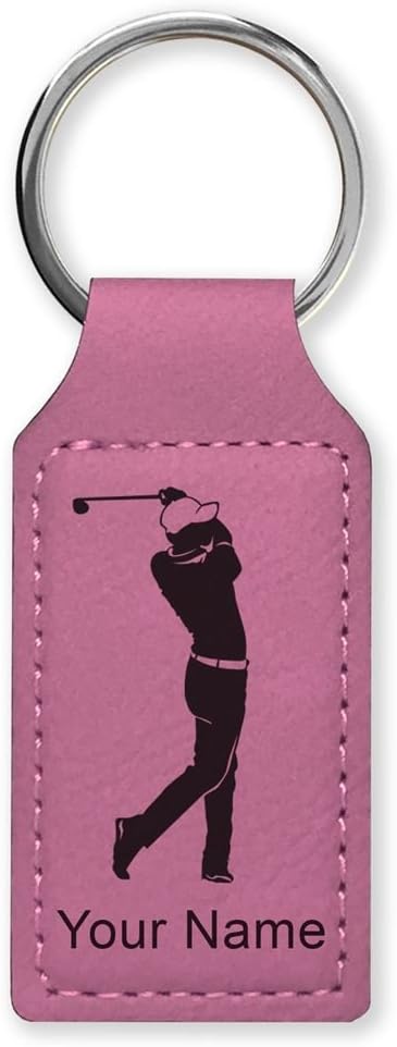 LaserGram Rectangle Keychain, Golfer Golfing, Personalized Engraving Included