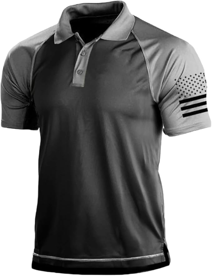 HARGLESMAN Men's 1776 Independence Day American Flag Short Sleeve Polo Golft Shirt(S-3XL)