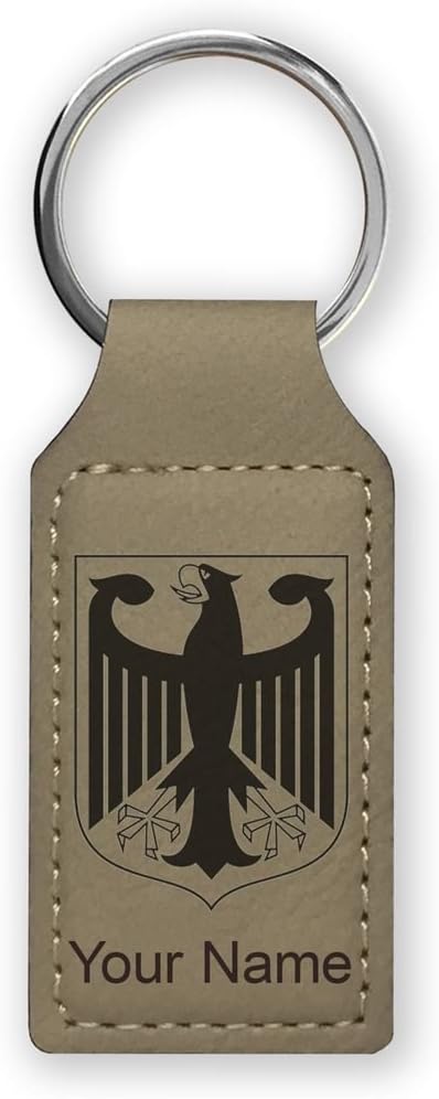 LaserGram Rectangle Keychain, Coat of Arms Germany, Personalized Engraving Included (Light Brown)