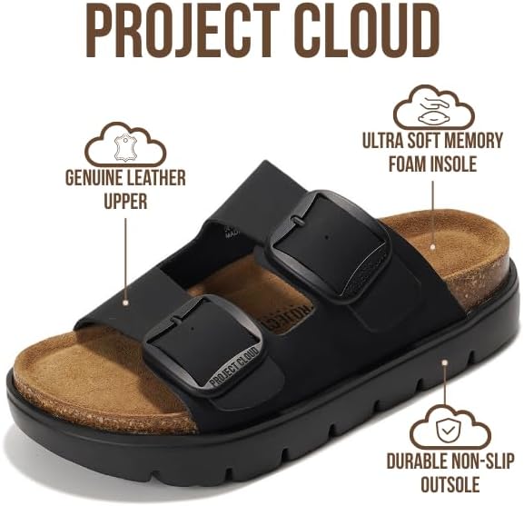 Project Cloud Genuine Leather Platform Sandals Women Footwear - Wedge Chunky Sandals Womens sandals with Memory Foam Insole and Cork Footbed (GREECECHUNKY)