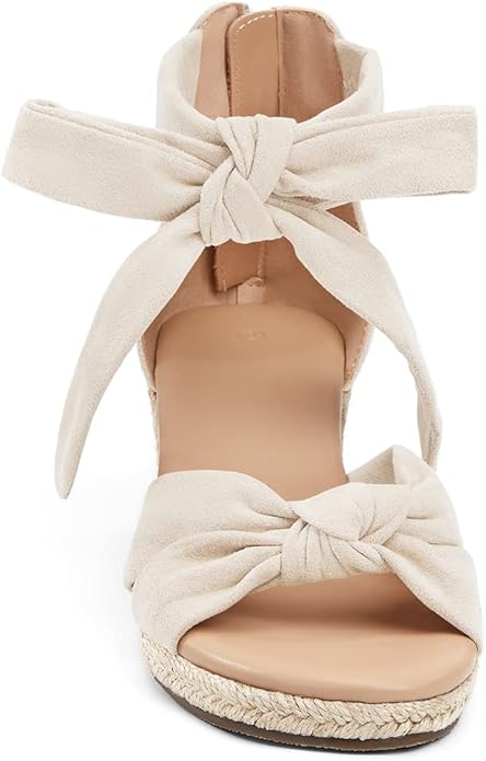 LAICIGO Womens Espadrilles Wedge Sandals Back Zipper Closure Open Toe Platform Ankle Strap Summer Dress Shoes with Bow