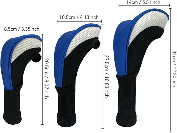Golf Head Covers for Fairway Woods Driver Hybrids 5 Pieces Nylon Mesh Sports Fan Golf Club Headcovers-Golf Accessories for Men Women.