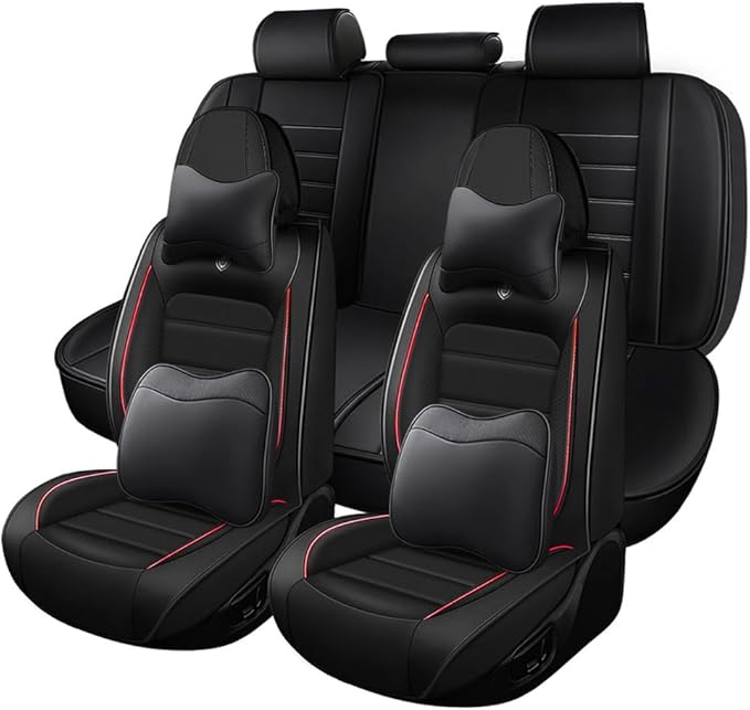 Leather Car Seat Covers for VW Golf SportWagen 2015-2019,Waterproof Soft Seat Covers,Interior Accessories Seat Covers Protector Airbag Compatible(5pcs Black&Red Luxury)