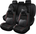 Leather Car Seat Covers for VW Golf SportWagen 2015-2019,Waterproof Soft Seat Covers,Interior Accessories Seat Covers Protector Airbag Compatible(5pcs Black&Red Luxury)