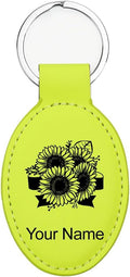 LaserGram Oval Keychain, Sunflowers, Personalized Engraving Included