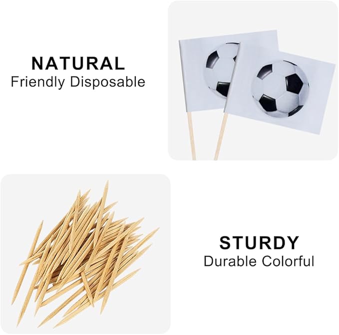 Football Cupcake Topper Flags Banner Mini Small Sports Balls Toothpick Stick Flags Sports Ball Game Cake Party Theme Decorations(100Pcs)