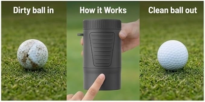 Wash-E Electric Golf Ball Cleaner – Motorized, USB-C Rechargeable, Sleek Compact Design, Portable On-Course Golf Ball Washer – Premium Golf Gift & Golf Bag Accessory