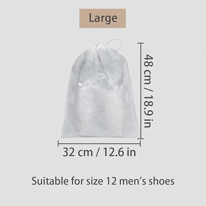 10Pcs Travel Shoe Storage Bags Non-woven Fabric Packing Dust Cover Pouch Portable Breathable with Drawstring (Large)