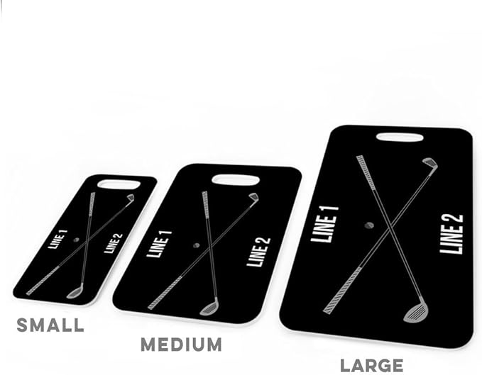 ChalkTalkSPORTS Golf Luggage & Bag Tag | Personalized Crossed Golf Clubs | Standard Lines on Back | Large | Black/Gray