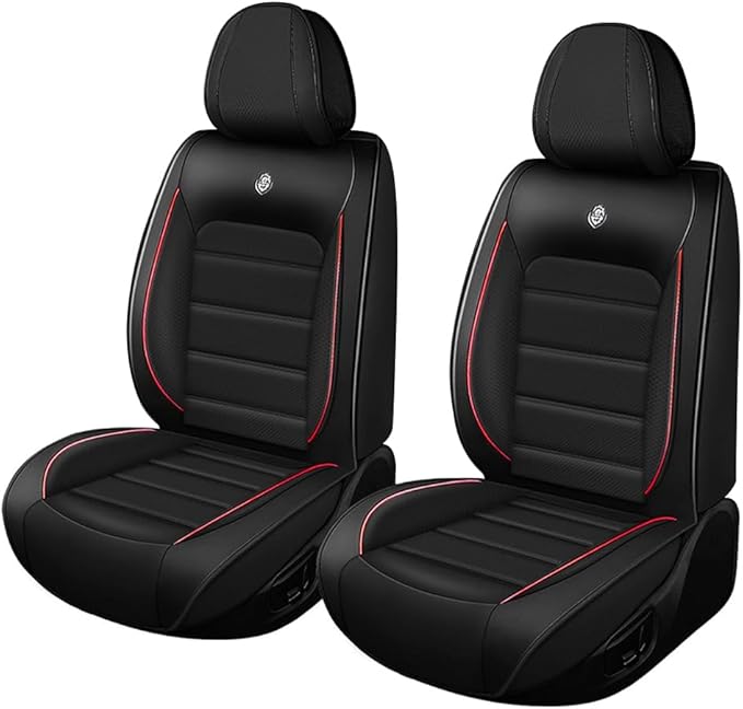Leather Car Seat Covers for VW Golf SportWagen 2015-2019,Waterproof Soft Seat Covers,Interior Accessories Seat Covers Protector Airbag Compatible(2pcs Black&Red Standard)