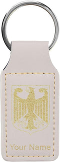 LaserGram Rectangle Keychain, Coat of Arms Germany, Personalized Engraving Included (White with Gold)
