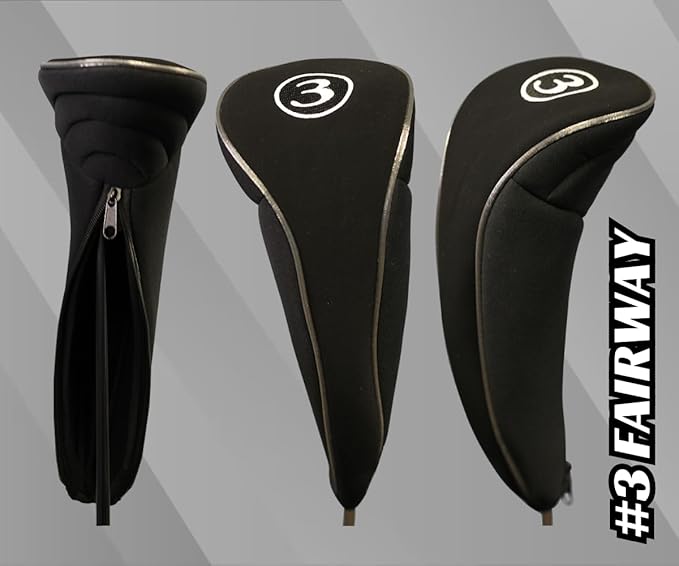 Black Golf Zipper Head Covers 3 5 7 Fairway Woods Headcovers Metal Neoprene Traditional Plain Protective Covers Fits All Fairway Clubs