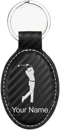 LaserGram Oval Keychain, Golfer Golfing, Personalized Engraving Included (Carbon Fiber Black with Silver)