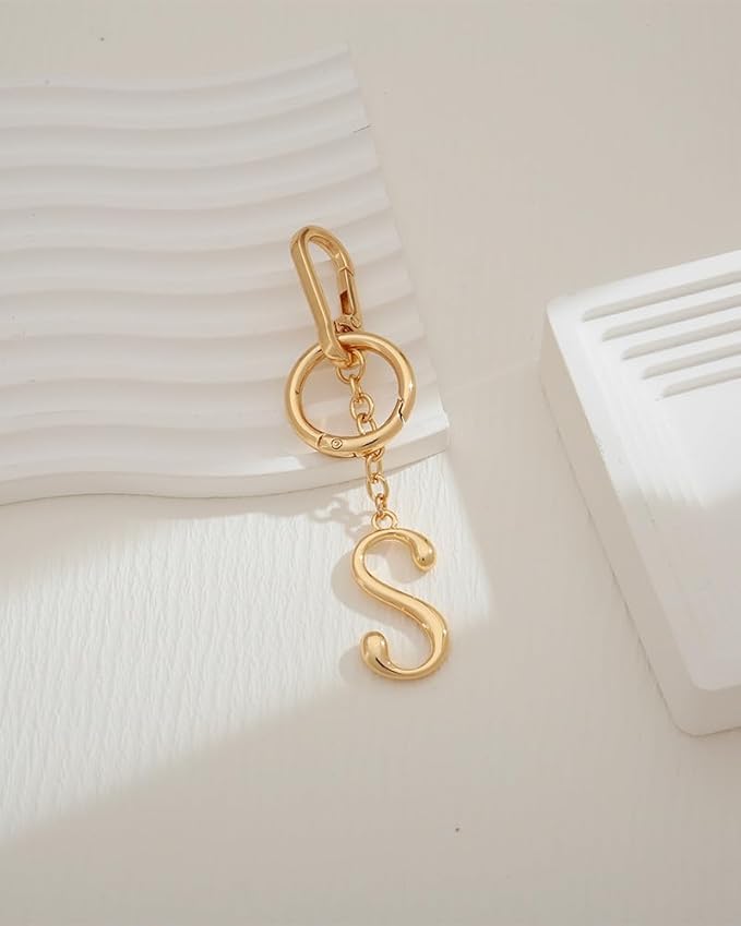 Gold Initial Keychain For Women Cute Bubble Letter Keychains Initial Bag Charm Personalized Keychain Accessories Gift