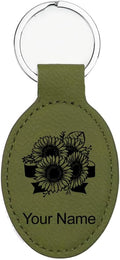 LaserGram Oval Keychain, Sunflowers, Personalized Engraving Included