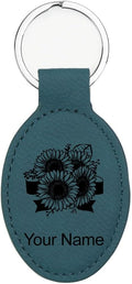 LaserGram Oval Keychain, Sunflowers, Personalized Engraving Included