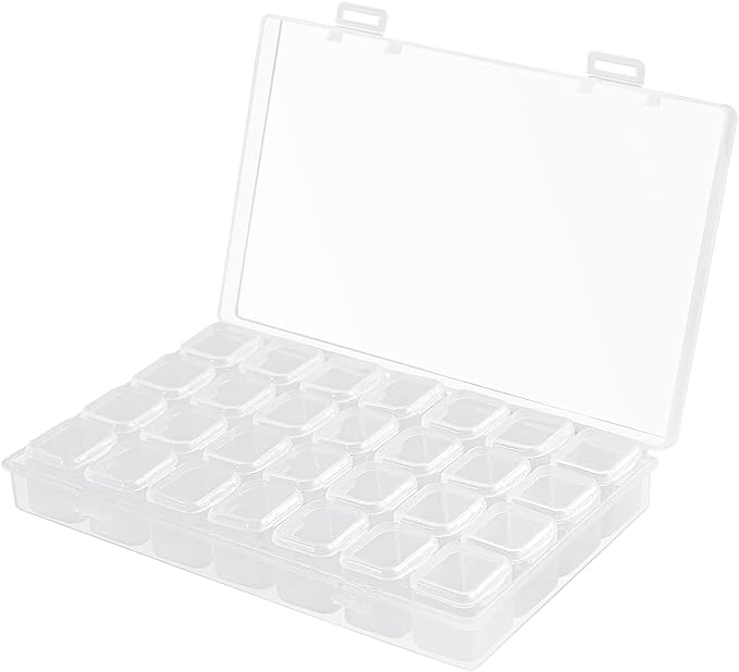 Gospire Small 28 Grids Diamond Box Clear Plastic Jewelry Craft Storage Container Diamond Painting Embroidery DIY Art Craft Accessory Organizer Case (Clear)