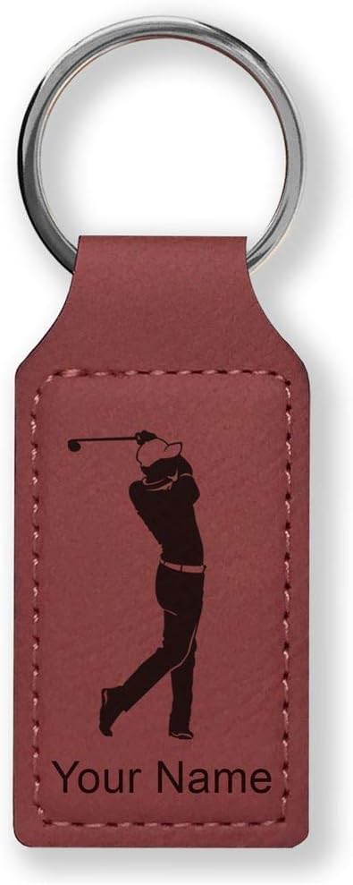 LaserGram Rectangle Keychain, Golfer Golfing, Personalized Engraving Included