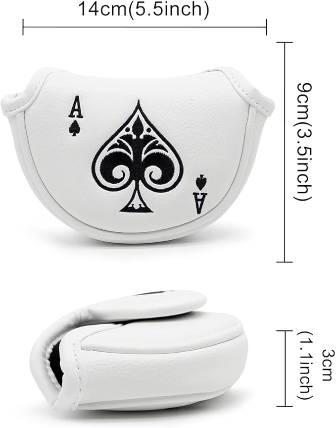 Golf Putter Cover Headcover Magnetic, Poker Ace Style Golf Club Head Cover, 4 Models Available Headcovers for Blade Half-Mallet Square Putters