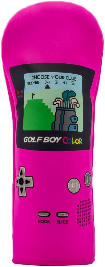 Fairway Headcover - Premium PU Leather Golf Club Cover with Fur Lining - Embroidered Design, UV Resistant, Standard Club Head Fit - Golf Boy, Pink