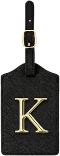 Personalized Initial Letter Luggage Tag for Suitcases PU Leather Baggage ID Tag with Metal Alphabet,Travel Accessory for Backpacks, Bags and Gift for Travelers (Black/Gold-Letter, K)